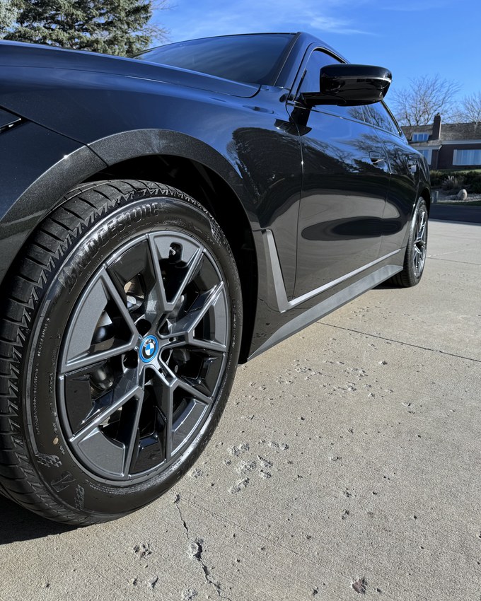 A machined alloy wheel and tyre cleaned to the barrel.